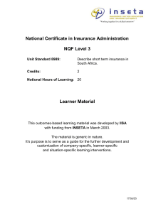 National Certificate in Insurance Administration