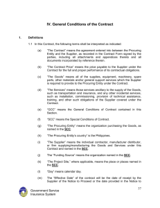 IV. General Conditions of the Contract