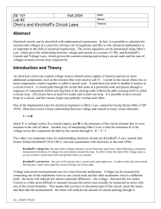 EE 101 Lab 2 Ohm's and Kirchhoff's Circuit Laws