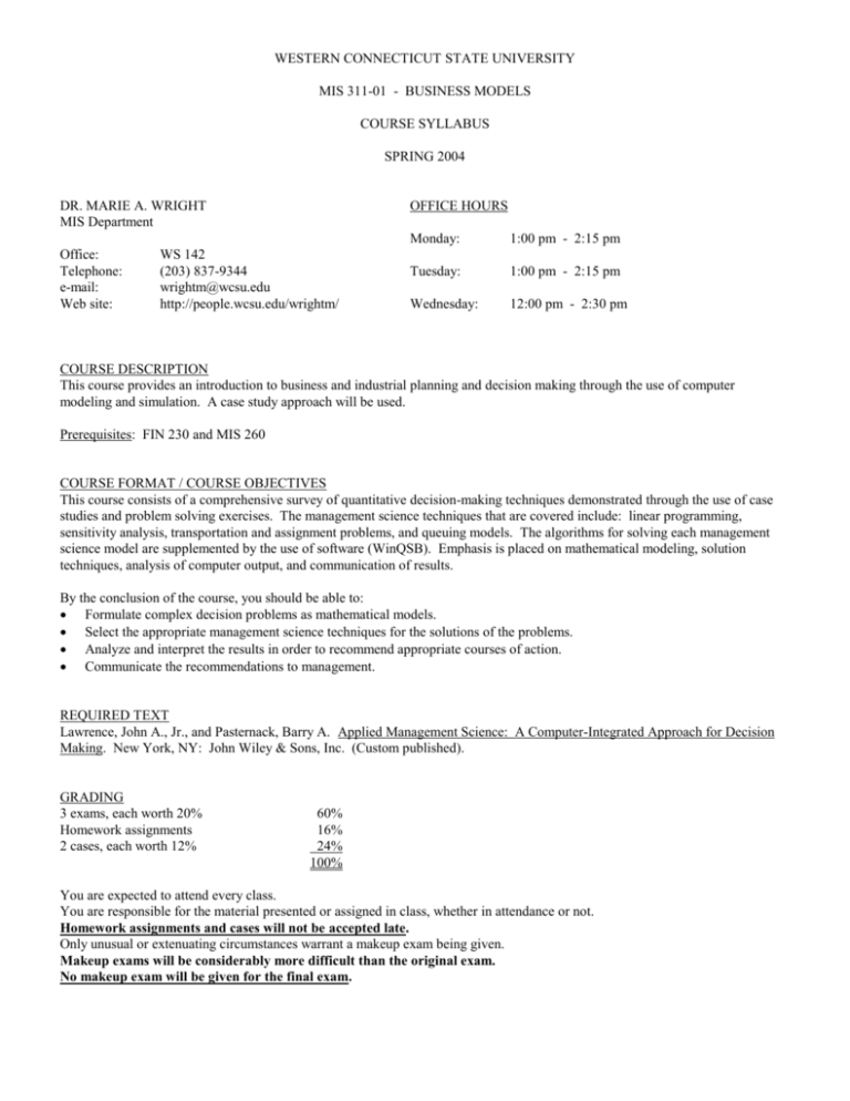 MIS 311 Syllabus Western Connecticut State University