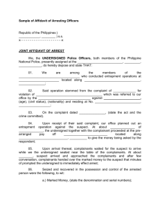 Sample of Affidavit of Arresting Officers - PNP DIDM