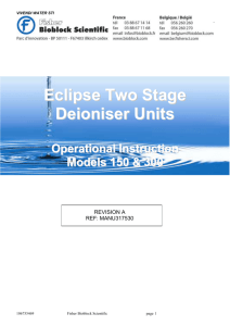 Eclipse Two Stage Deioniser Operating Manual