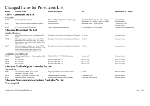 Changed Items for Prostheses List Billing Product Name Further