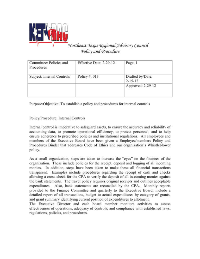 Internal Control Policy Template