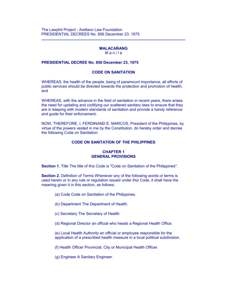 Presidential Decree No 856 Of 23 December 1975 Code On Presidential Decree No 856 Of 23 December 1975 Code On