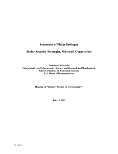 Statement of Philip Reitinger Senior Security Strategist, Microsoft