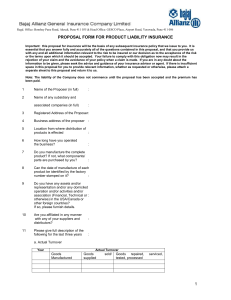 PROPOSAL FORM FOR PRODUCT LIABILITY INSURANCE
