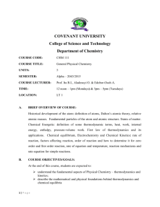 COVENANT UNIVERSITY College of Science and Technology