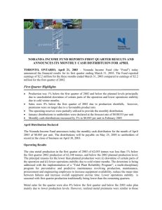 NORANDA INCOME FUND reports FIRST quarter RESULTs AND