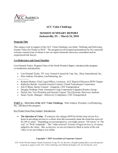 ACC Value Challenge SESSION SUMMARY REPORT Jacksonville
