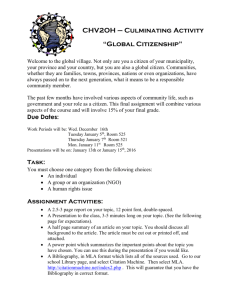 CHV2OH – Culminating Activity “Global Citizenship” Welcome to the