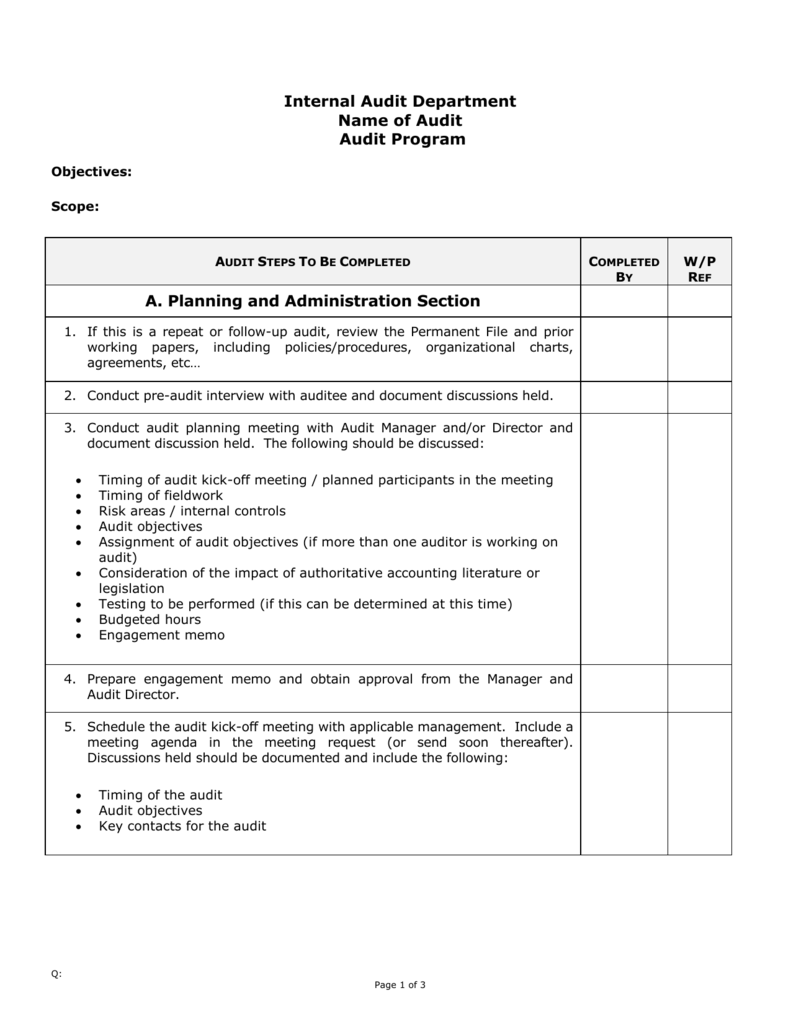 Sample Of Internal Audit Program