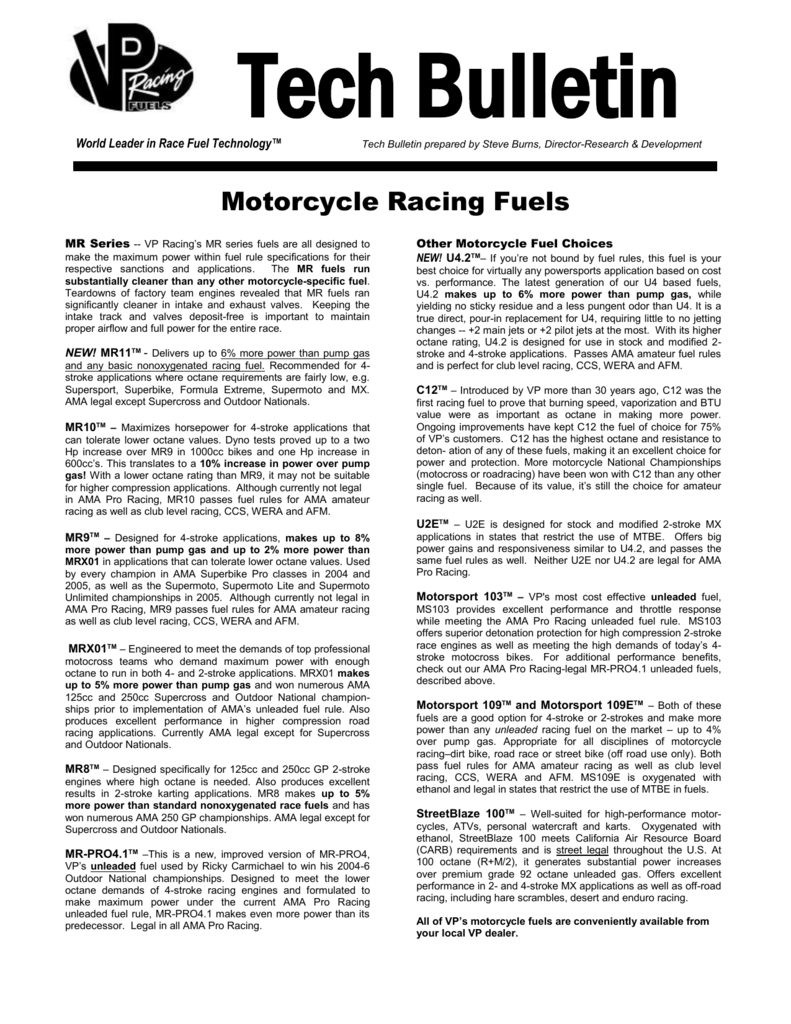 Vp Racing Fuel Octane Chart