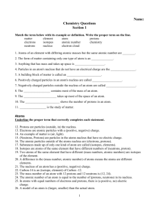 Chemistry Questions Section 1