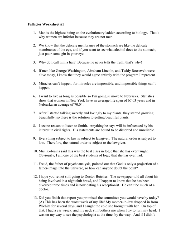 Fallacies Worksheet #5 With Logical Fallacies Worksheet  With Answers