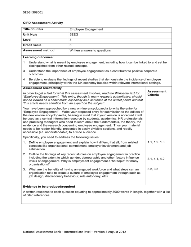 Employee Engagement CIPD Assessment Activity