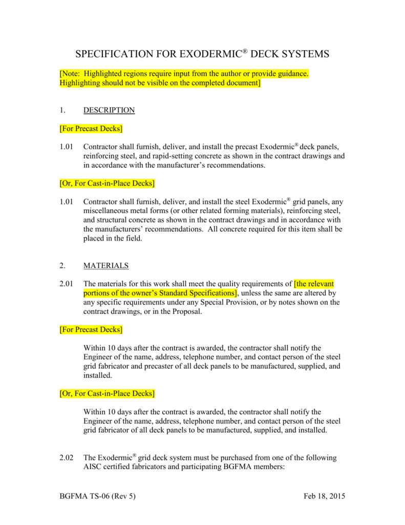 Exodermic Specifications Exodermic Bridge Deck System