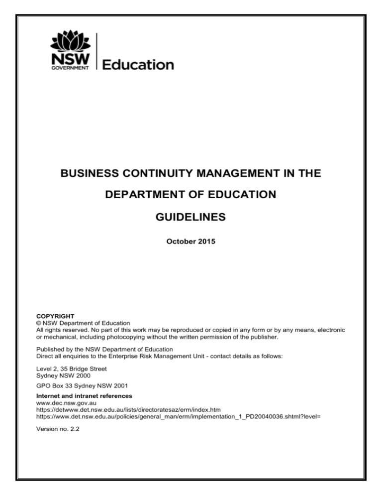 department of education business continuity plan