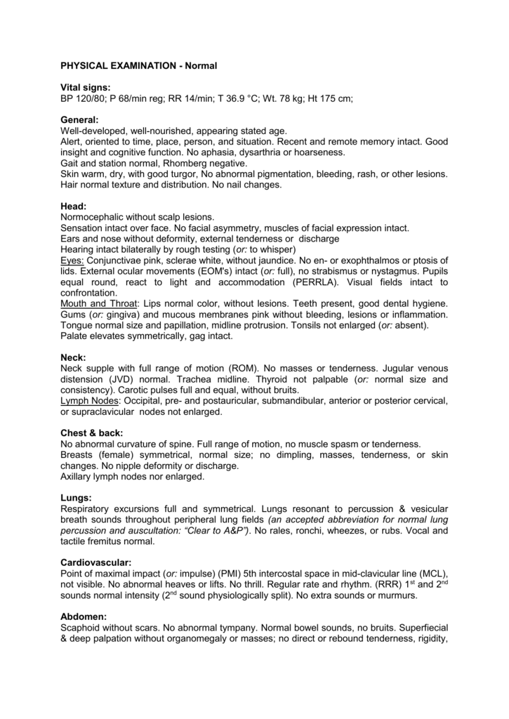 physical exam normal findings