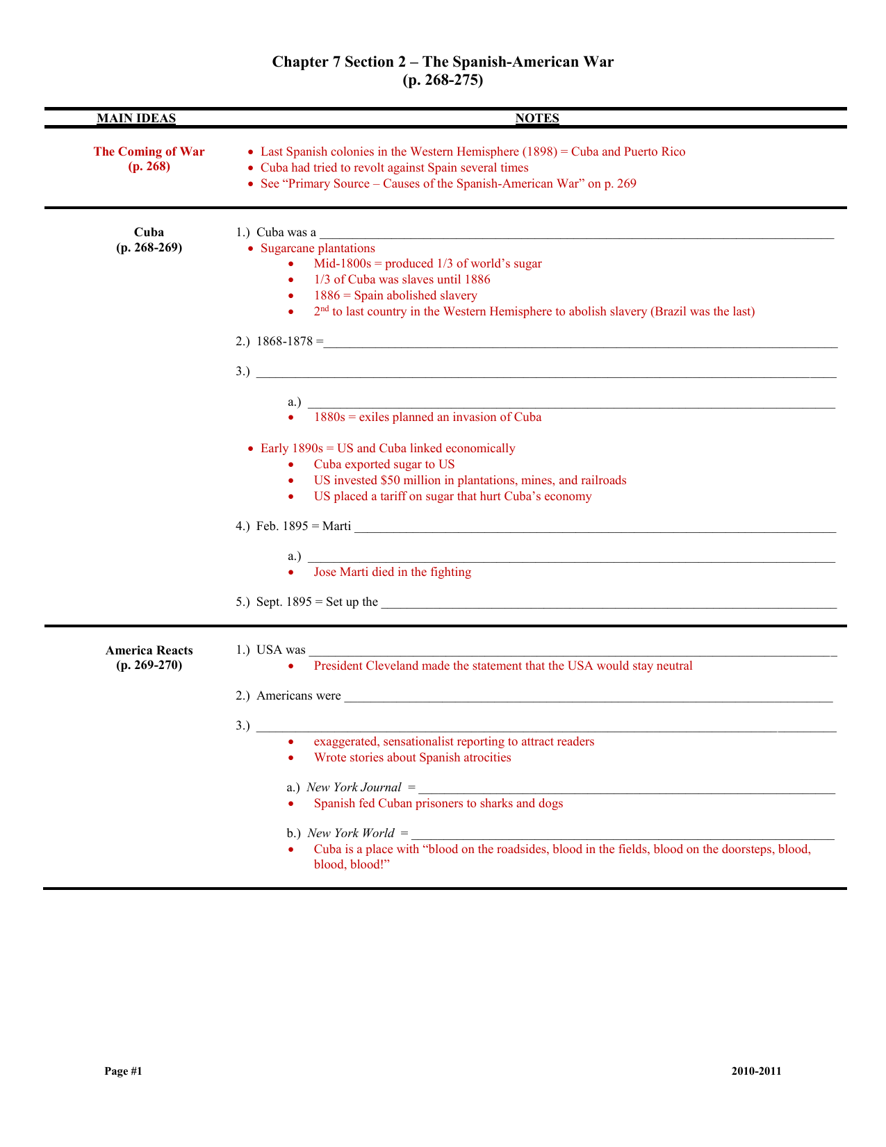 Chapter 211 Section 21 – The Spanish-American War (p. 2168 With Spanish American War Worksheet