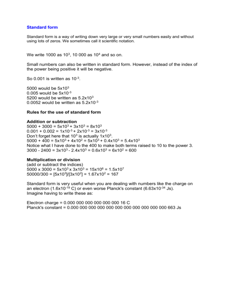 Standard Form Schoolphysics