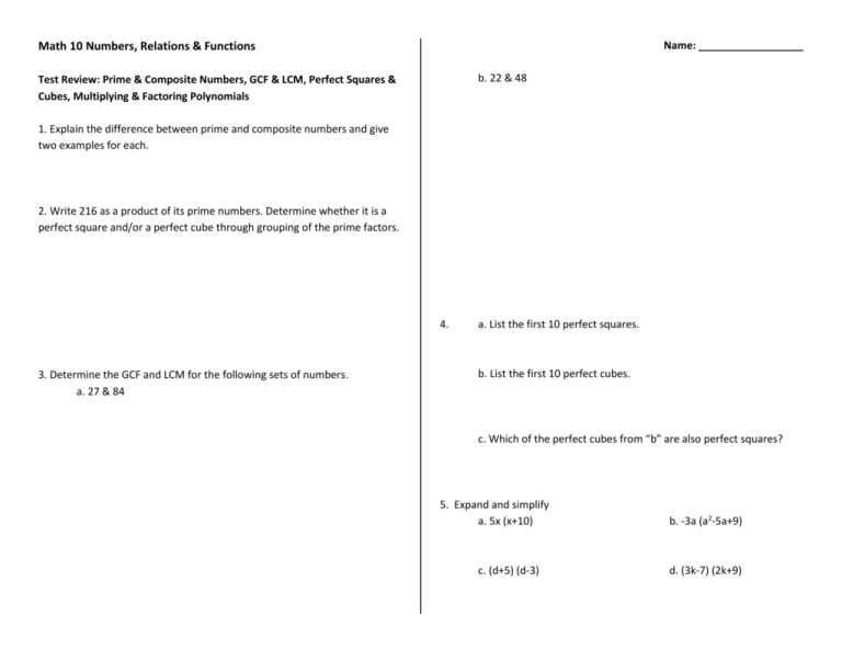 Math 10 Test1 Review