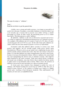 The power of a dollar. The topic for today is '' inflation''. Task 1 Read