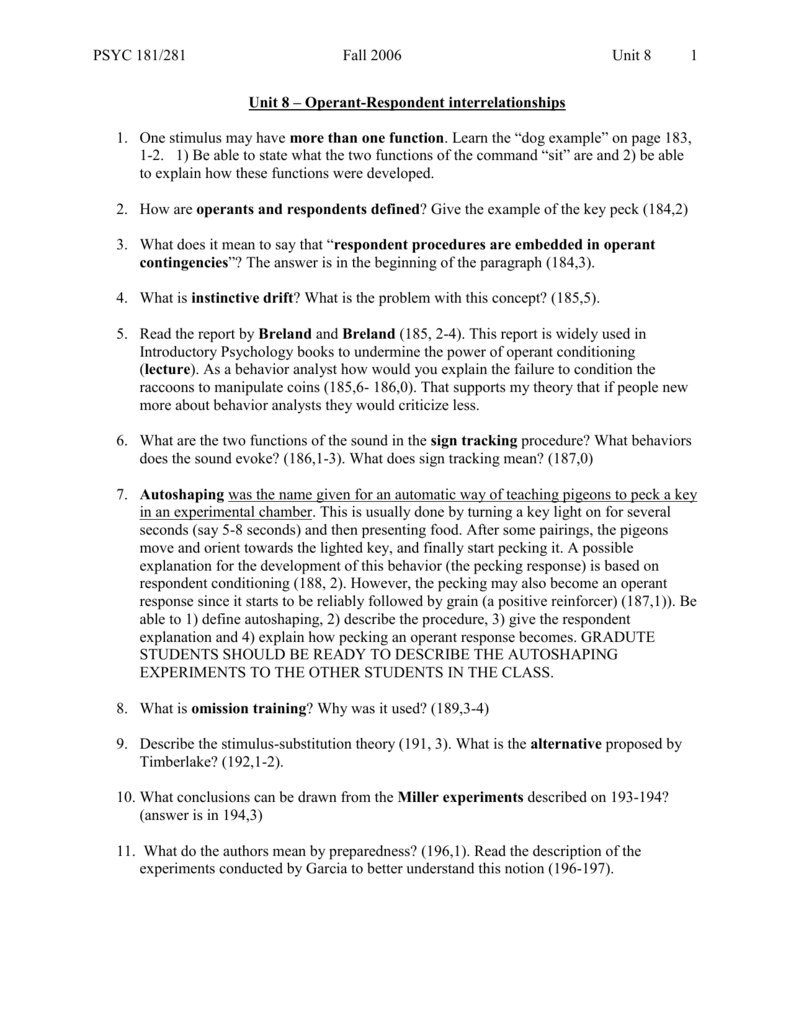 Unit 8 Operant Respondent Interrelationships