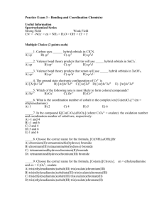 Practice Exam 3 – Bonding and Coordination Chemistry
