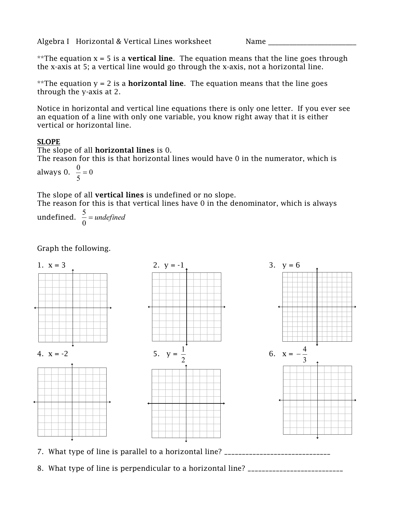 Horizontal And Vertical Lines Worksheet