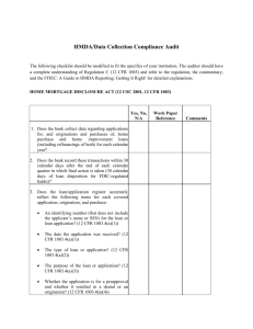 HMDA/Data Collection Compliance Audit The following checklist