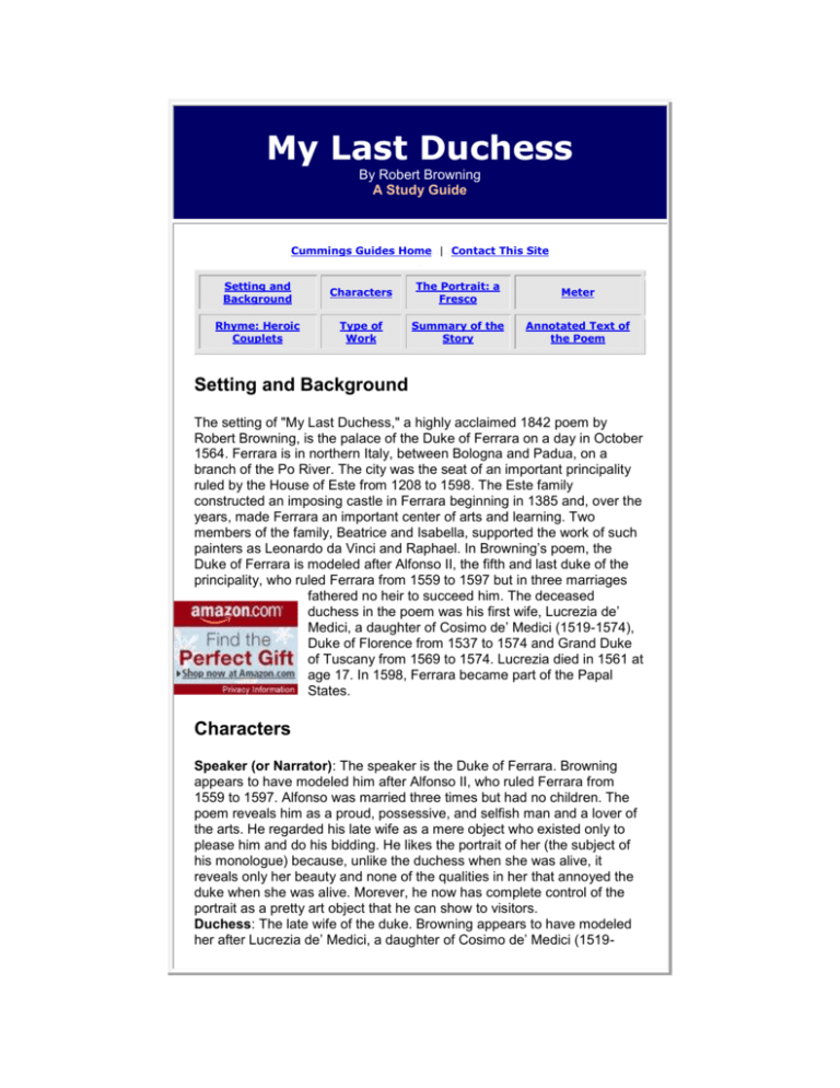 brief summary of my last duchess