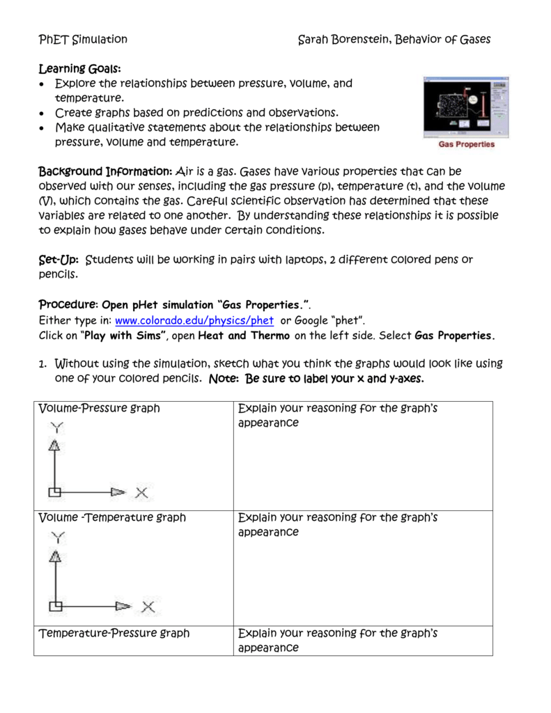 Behavior of Gases PhET Pertaining To Gas Variables Worksheet Answers