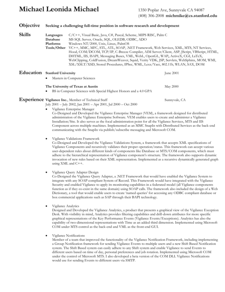 Resume Stanford University