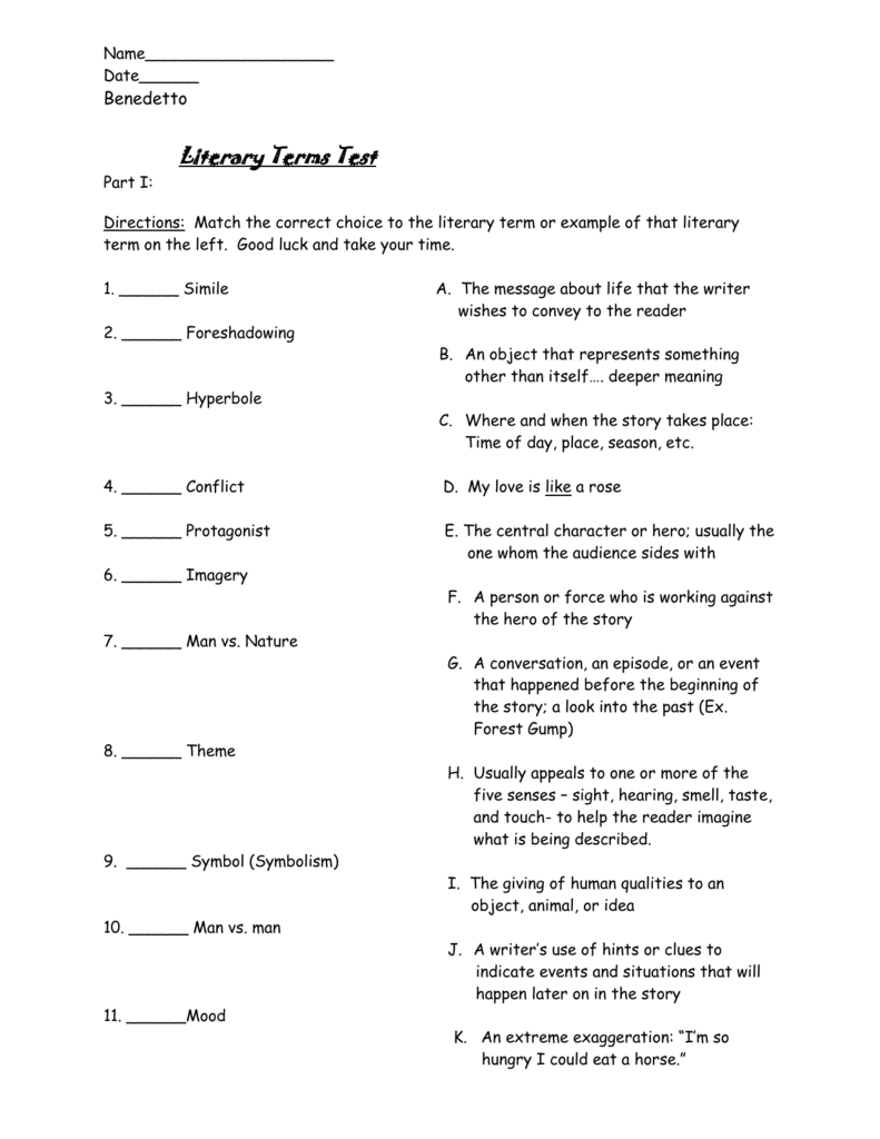 9th Grade Literary Terms Quiz