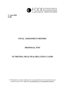 Nutrition, Health & Related Claims – Final Assessment Report