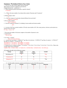 Summary Worksheet-Parts of an Atom List two ways that a proton