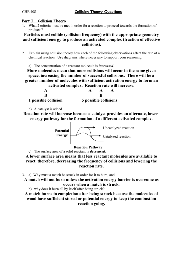 Student Exploration Collision Theory Worksheet Answers