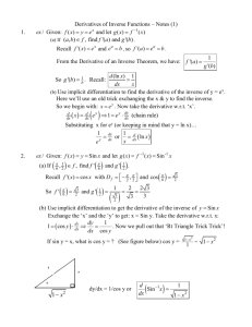 Derivatives of Inverse Functions – Notes