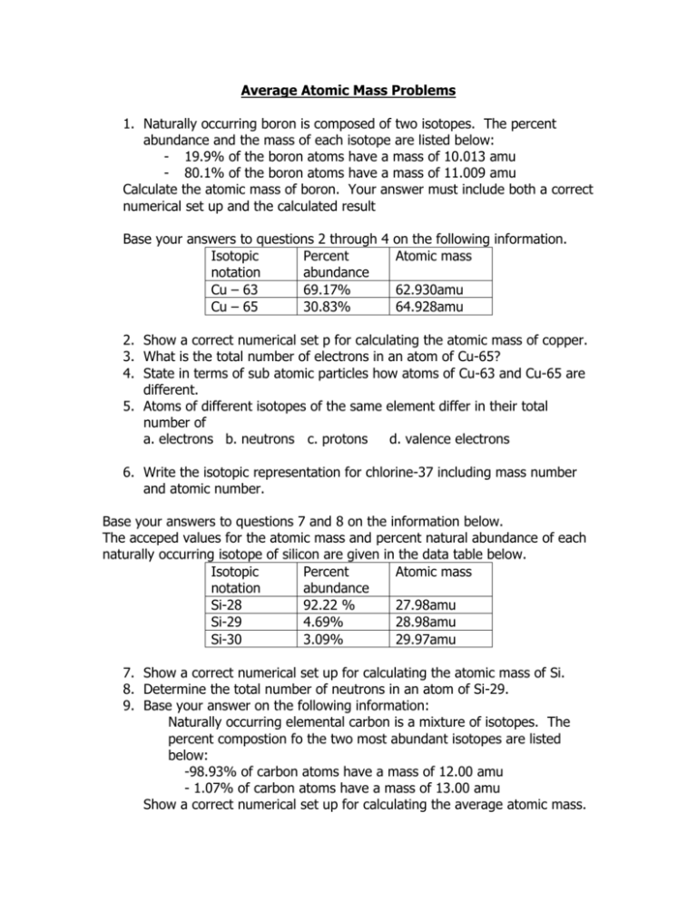 average-atomic-mass-problems