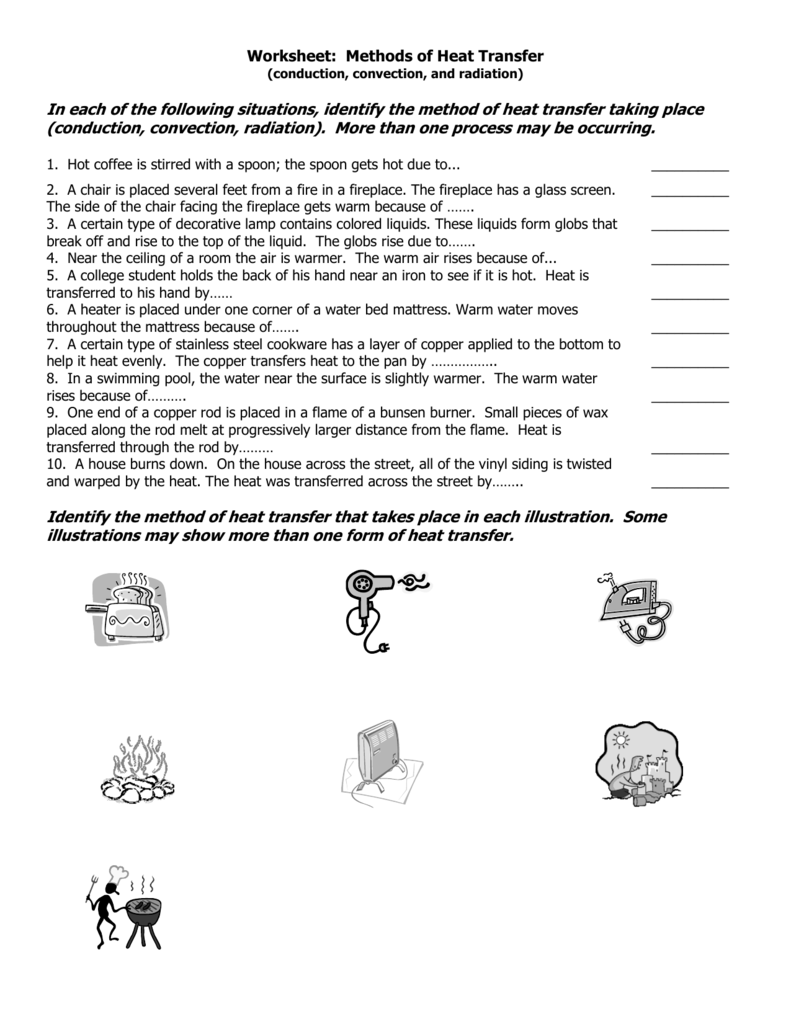 Worksheet: Methods of Heat Transfer For Conduction Convection Radiation Worksheet