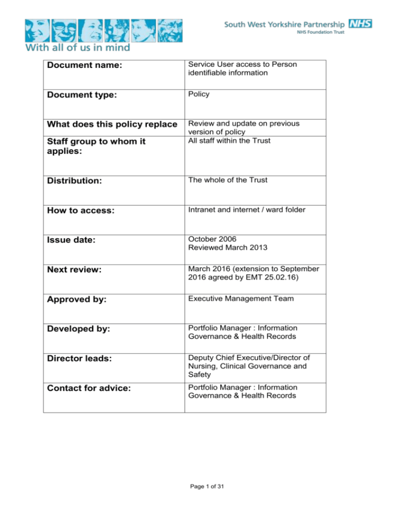 Patient Identifiable Information Policy