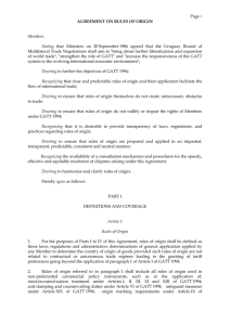 Page 1 AGREEMENT ON RULES OF ORIGIN Members, Noting that