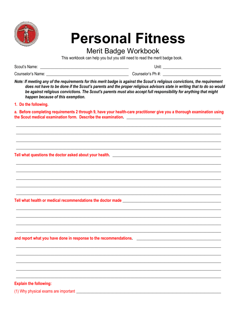 Personal Fitness Merit Badge Worksheet 2020 - All Photos Fitness