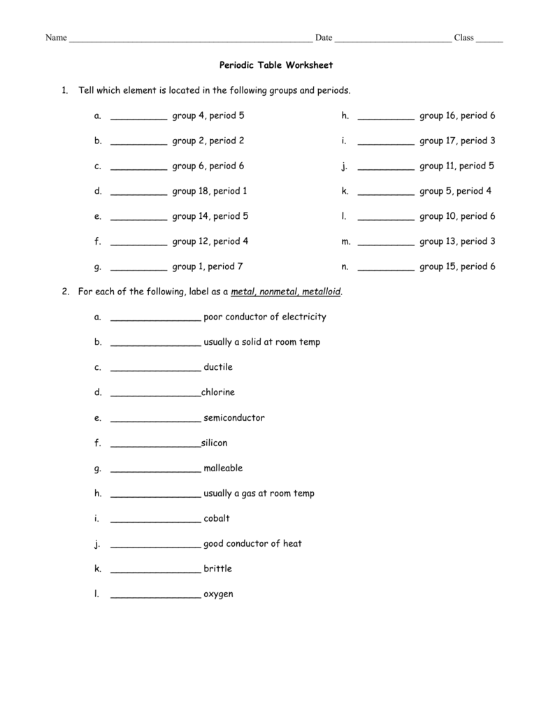 Periodic Table Worksheet Within Periodic Table Worksheet High School