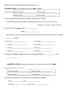Spanish 1/ Definite and Indefinite Articles/ Guided notes, p
