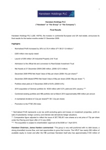 Full Year Results - Hansteen Holdings PLC