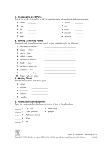 Chapter 1 Simplified Medical Language 1 Recognizing Word Parts