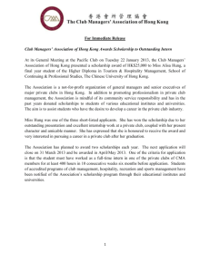For Immediate Release Club Managers' Association of Hong Kong