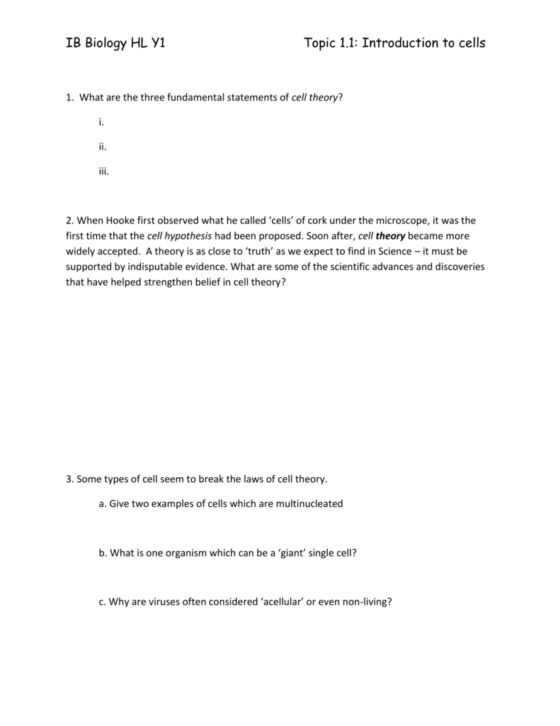 Cell Theory Worksheet Answers